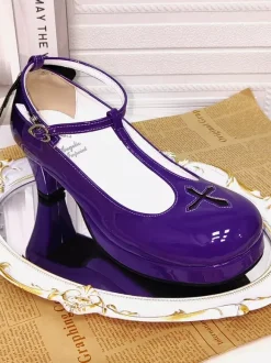 Purple Lolita Pumps Platform Sweet Cross PU Leather Lolita Shoes