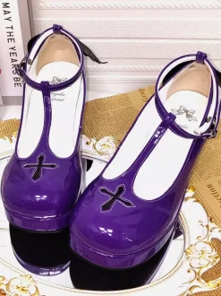 Purple Lolita Pumps Platform Sweet Cross PU Leather Lolita Shoes