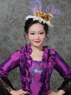 Purple Retro Costumes Women's Lace Ruffles Lace Marie Antoinette Costume Polyester Set Dress Hat Retro 18th Century Costume
