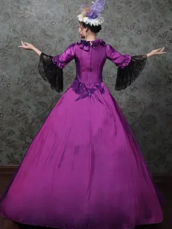 Purple Retro Costumes Women's Lace Ruffles Lace Marie Antoinette Costume Polyester Set Dress Hat Retro 18th Century Costume