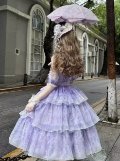 Purple Fairy Lolita Dresses Multi Ruffles Lace Bows Sleeveless Sweet Lolita Dress