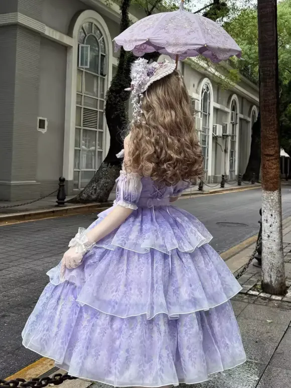 Purple Fairy Lolita Dresses Multi Ruffles Lace Bows Sleeveless Sweet Lolita Dress