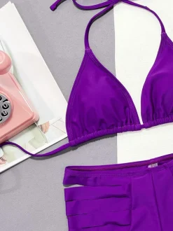 Purple High Waist Boyshorts Cutout 2-Piece Swimsuit For Summer 2026