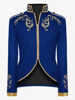 Purple Men's Retro Steampunk Coat High Collar Embroidery Front Zip Long Sleeves Vintage Coat