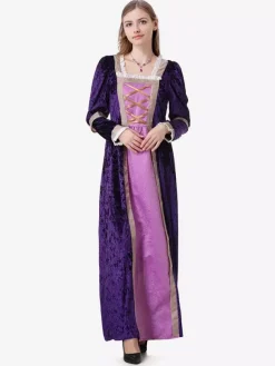 Purple Retro Costumes Ruffles Dress Marie Antoinette Set