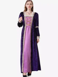 Purple Retro Costumes Ruffles Dress Marie Antoinette Set