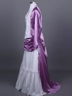 Purple Retro Costumes Women's Marie Antoinette Costume Color Block Ruffles Polyester Set Skirt Top Retro 18th Century Costume