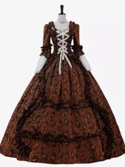 Purple Retro Tudor Dress Costumes Women's Ruffles Marie Antoinette Costume Polyester Dress ROCOCO Style 18th Century Costume Burgundy