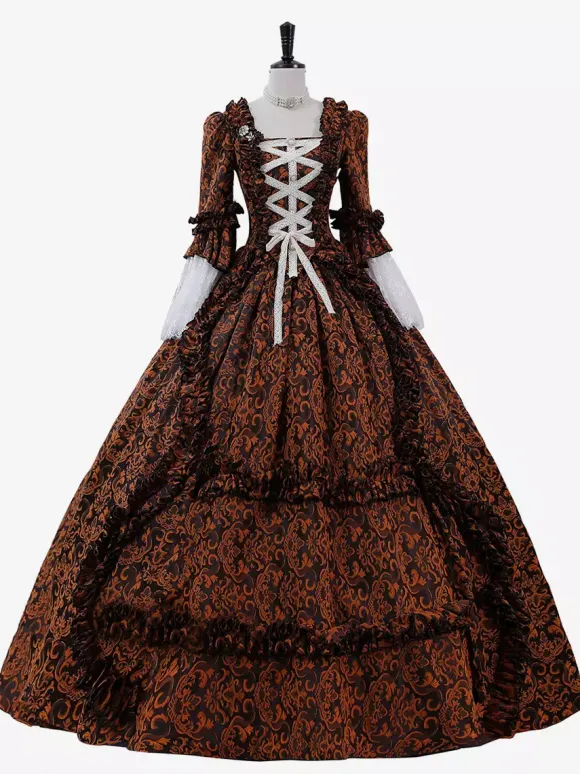 Purple Retro Tudor Dress Costumes Women's Ruffles Marie Antoinette Costume Polyester Dress ROCOCO Style 18th Century Costume Burgundy