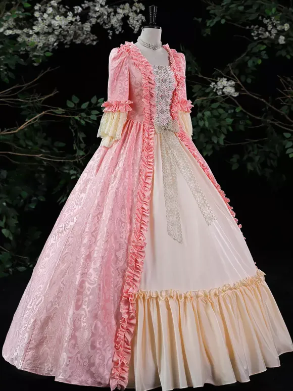 Purple Retro Tudor Dress Costumes Women's Ruffles Marie Antoinette Costume Polyester Dress ROCOCO Style 18th Century Costume Burgundy
