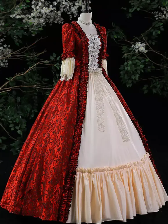 Purple Retro Tudor Dress Costumes Women's Ruffles Marie Antoinette Costume Polyester Dress ROCOCO Style 18th Century Costume Burgundy