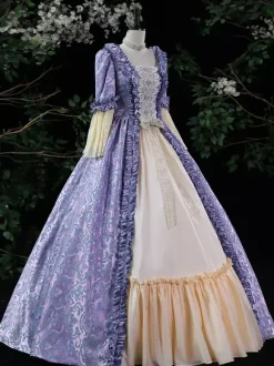 Purple Retro Tudor Dress Costumes Women's Ruffles Marie Antoinette Costume Polyester Dress ROCOCO Style 18th Century Costume Burgundy