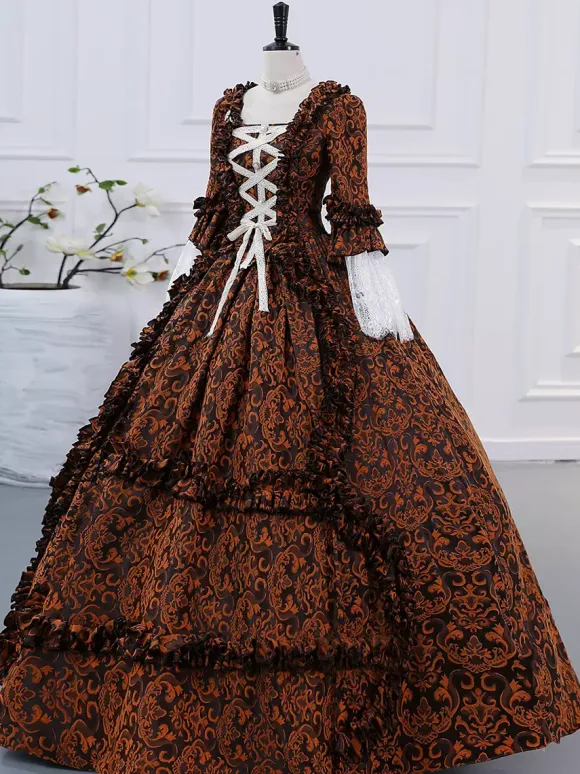 Purple Retro Tudor Dress Costumes Women's Ruffles Marie Antoinette Costume Polyester Dress ROCOCO Style 18th Century Costume Burgundy
