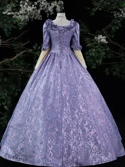 Purple Retro Tudor Dress Costumes Women's Ruffles Marie Antoinette Costume Polyester Dress ROCOCO Style 18th Century Costume Burgundy