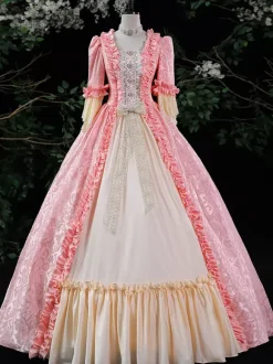 Purple Retro Tudor Dress Costumes Women's Ruffles Marie Antoinette Costume Polyester Dress ROCOCO Style 18th Century Costume Burgundy