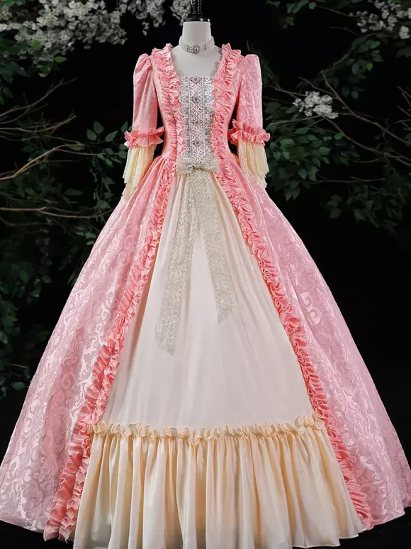 Purple Retro Tudor Dress Costumes Women's Ruffles Marie Antoinette Costume Polyester Dress ROCOCO Style 18th Century Costume Burgundy