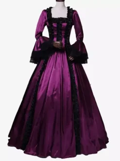 Purple Retro Tudor Dress Costumes Lace Polyester Dress Women's Retro Tunic Marie Antoinette Costume Masquerade Ball Gown