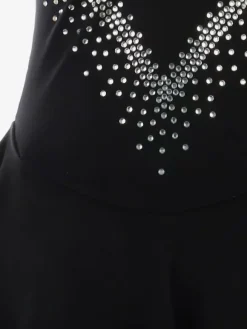 Purple Skating Dress Sweetheart Rhinestone Nuded Long Sleeves Ice Skater Dress For Women And Girls