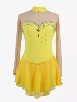 Purple Skating Dress Sweetheart Rhinestone Nuded Long Sleeves Ice Skater Dress For Women And Girls