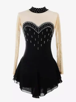 Purple Skating Dress Sweetheart Rhinestone Nuded Long Sleeves Ice Skater Dress For Women And Girls