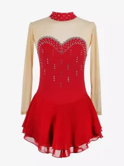 Purple Skating Dress Sweetheart Rhinestone Nuded Long Sleeves Ice Skater Dress For Women And Girls