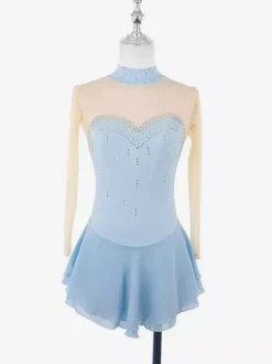 Purple Skating Dress Sweetheart Rhinestone Nuded Long Sleeves Ice Skater Dress For Women And Girls