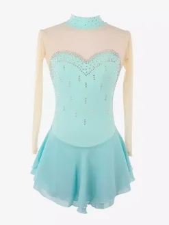 Purple Skating Dress Sweetheart Rhinestone Nuded Long Sleeves Ice Skater Dress For Women And Girls