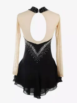Purple Skating Dress Sweetheart Rhinestone Nuded Long Sleeves Ice Skater Dress For Women And Girls