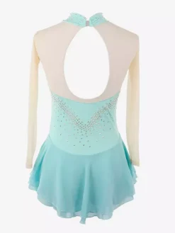 Purple Skating Dress Sweetheart Rhinestone Nuded Long Sleeves Ice Skater Dress For Women And Girls