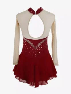 Purple Skating Dress Sweetheart Rhinestone Nuded Long Sleeves Ice Skater Dress For Women And Girls