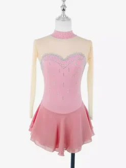Purple Skating Dress Sweetheart Rhinestone Nuded Long Sleeves Ice Skater Dress For Women And Girls