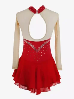 Purple Skating Dress Sweetheart Rhinestone Nuded Long Sleeves Ice Skater Dress For Women And Girls