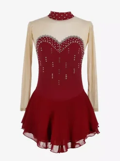 Purple Skating Dress Sweetheart Rhinestone Nuded Long Sleeves Ice Skater Dress For Women And Girls