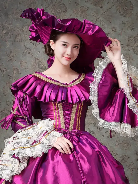 Purple Victorian Dress Ruffles Polyester Lace Dress Ball Gown