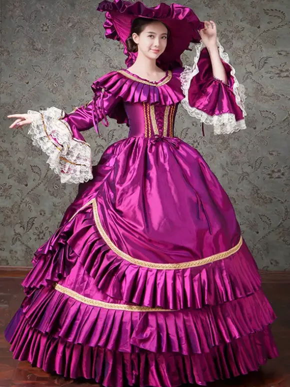 Purple Victorian Dress Ruffles Polyester Lace Dress Ball Gown