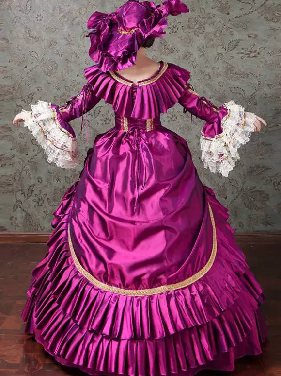 Purple Victorian Dress Ruffles Polyester Lace Dress Ball Gown