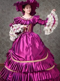 Purple Victorian Dress Ruffles Polyester Lace Dress Ball Gown