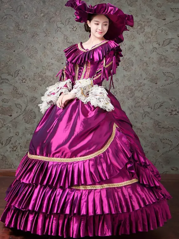 Purple Victorian Dress Ruffles Polyester Lace Dress Ball Gown