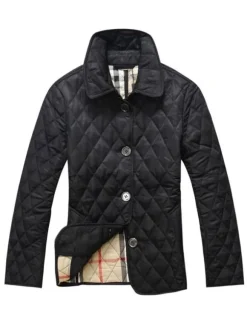 Quilted Jacket Turndown Collar Padded Coat Spring Cozy Outerwear