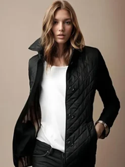 Quilted Jacket Turndown Collar Padded Coat Spring Cozy Outerwear