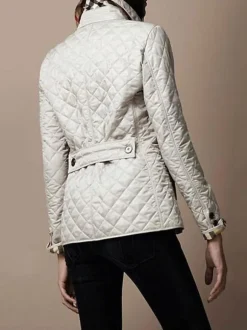 Quilted Jacket Turndown Collar Padded Coat Spring Cozy Outerwear
