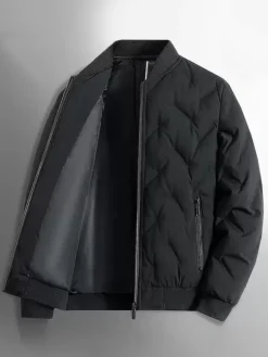 Quilted Jacket with Zipper Pocket Men's Winter Coat