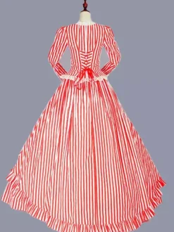 Red Retro Tudor Dress Costumes Ruffles Polyester Marie Antoinette Costume Stripes Dress Women's Retro Tunic Party Prom Dress