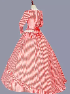 Red Retro Tudor Dress Costumes Ruffles Polyester Marie Antoinette Costume Stripes Dress Women's Retro Tunic Party Prom Dress