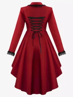 Red Retro Tudor Dress Costumes Women's Lace Polyester Top Overcoat Renaissance Marie Antoinette Costume Masquerade Ball Gown Burgundy