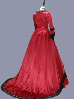 Red Retro Tudor Dress Costumes Women's Marie Antoinette Costume Lace Ruffles Polyester Tunic Dress Retro Party Prom Dress Burgundy
