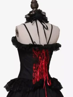 Red Retro Tudor Dress Costumes Ruffles Polyester Choker Women's Retro Tunic Marie Antoinette Costume 18th Century Costume Burgundy