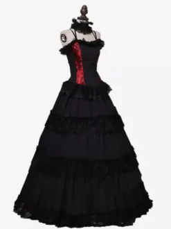 Red Retro Tudor Dress Costumes Ruffles Polyester Choker Women's Retro Tunic Marie Antoinette Costume 18th Century Costume Burgundy