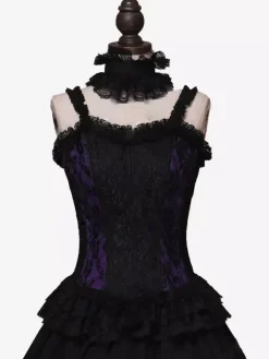 Red Retro Tudor Dress Costumes Ruffles Polyester Choker Women's Retro Tunic Marie Antoinette Costume 18th Century Costume Burgundy