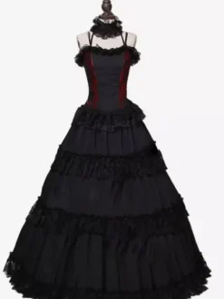 Red Retro Tudor Dress Costumes Ruffles Polyester Choker Women's Retro Tunic Marie Antoinette Costume 18th Century Costume Burgundy